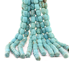 Blue Green Magnesite Barrel Beads Four 16 inch Strand Lot 10x15mm Bead Boho - $320.19 MXN