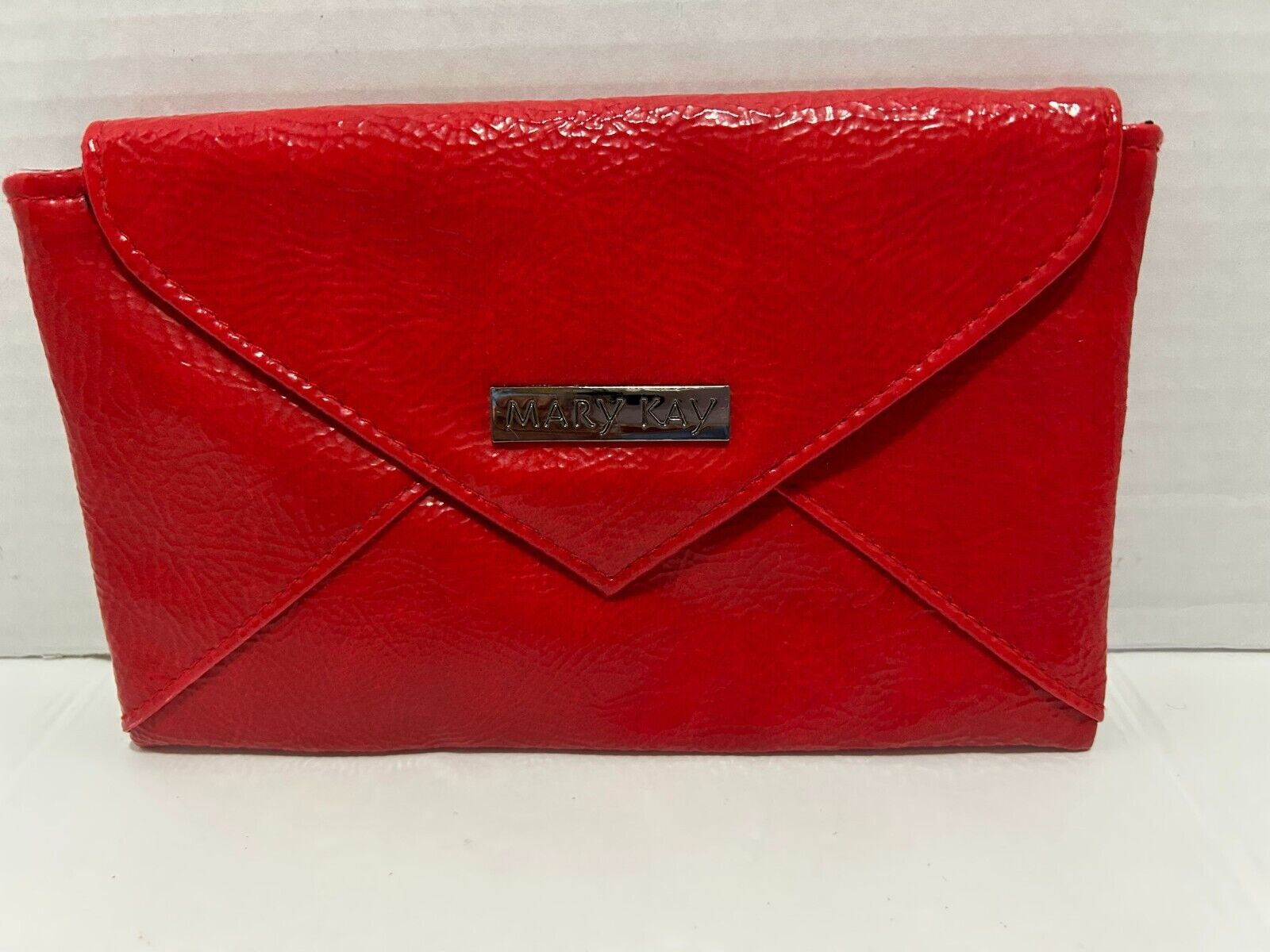 Mary Kay Red Pebbled Leather Makeup Bag Clutch Travel 7 1/2" X 5" - $5.45