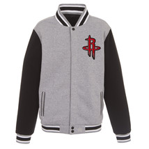 NBA Houston Rockets  Reversible Full Snap Fleece Jacket JHD 2 Front Logos Black - £95.91 GBP