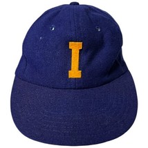 Vintage 1960s Felt Wool Blend Baseball Hat Cap Blue &quot;I&quot; Size Medium - £22.36 GBP