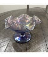 Fenton Amethyst Satin Iridescent Stretch Glass Compote Ruffle Purple Can... - €42,52 EUR