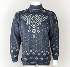 Vtg Fair Isle Sweater Mens Sz M Gray Snowflake Spunky Ski Acrylic Mock N... - $27.82