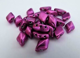 40 8 x 5 mm Czech Glass Gemduo Beads: Sueded Gold - Fuchsia Red - £2.38 GBP