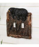 Set of 2 Rustic Faux Tree Bark With Black Bear Double Toggle Wall Switch... - €24,05 EUR