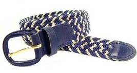400 - Navy &amp; Beige Mix Nylon Stretch Braided Belt 1.25&quot; Wide, Sizes Small To 3XL - £7.96 GBP