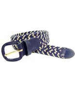 400 - NAVY &amp; BEIGE MIX NYLON STRETCH BRAIDED BELT 1.25&quot; WIDE, SIZES SMAL... - $13.62 CAD