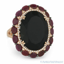 16.10ct Oval Black Onyx &amp; Ruby Cocktail Ring w/ Diamond Accents in 14k Rose Gold - £1,250.10 GBP