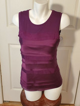 Ann Taylor LOFT Purple Silky Ruffle Front Short Sleeve Blouse Women&#39;s S ... - £13.10 GBP