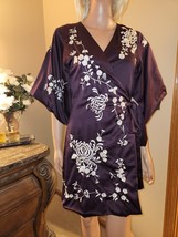 Forever 21 Embroidered Kimono Wrap Dress Robe Tunic Eggplant Purple S - £17.07 GBP