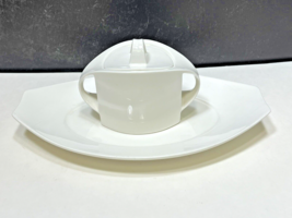 Villeroy &amp; Boch Alba White Porcelain Covered Sugar Bowl and Under-plate Modern - £43.59 GBP