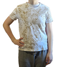 Lauren Ralph Lauren Green Label Gold Graphic Print White Tee Shirt Small - $28.05