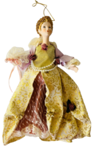 &quot;Elegant Doll Christmas Ornament Porcelain Brocade Dress Lace Roses Pearls 9&quot; - £11.57 GBP