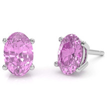 Lab-Created Pink Sapphire 8x6mm Oval Stud Earrings in 10k White Gold - £204.65 GBP