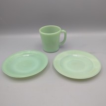 Fire King Green Jadeite Jane Ray 2 Ribbed Saucers 1 Coffee Mug D Handle ... - $584.03 MXN