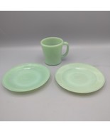 Fire King Green Jadeite Jane Ray 2 Ribbed Saucers 1 Coffee Mug D Handle ... - $42.99 CAD
