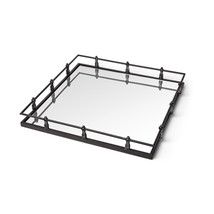 Natural Finish Metal With Mirrored Glass Bottom And Railing Handle Tray - £190.84 GBP