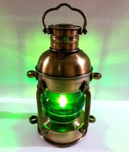Antique Brass Lantern Electric Green Lamp Decorative Hanging Lantern Mar... - $112.67