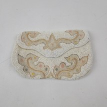 Antique Vintage White Beaded Coin Purse Handmade In Belguim 7&quot;x4.5&quot; Belt Loop - £54.84 GBP