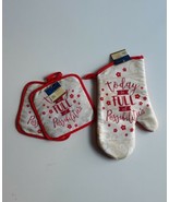 Kitchen Oven Mitt &amp; 2 Pot Holders Cream Red Today New 3 pcs Set - $12.90 CAD