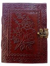 7&quot; Leather Journal with clasp Rose emboss Writing Pad Blank Notebook Handmade No - £20.47 GBP