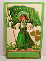 St Patrick&#39;s Day Postcard Erin Go Bragh Women Flag Shamrocks Clovers Series 2 - £11.58 GBP