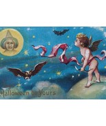 Halloween Postcard Series 630 Cupid Standing On Clouds Owl Bat Fantasy - $96.29