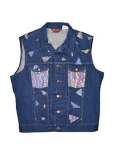 Vintage Wrangler Denim Vest Jacket Mens L Painted Custom Western Made in... - £34.17 GBP