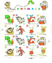 Favorite Children&#39;s Book Animals, Sheet 16 x 39 cent USPS Postage Stamps MNH XF/ - £17.12 GBP