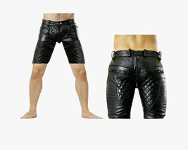 Sports Zipper Soft Lambskin  Boxer With Pocket Leather Black Men Short Pants Gym - £78.13 GBP+