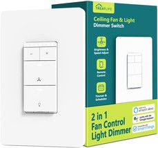 Smart Ceiling Fan Control and Dimmer Light Switch, Neutral Wire Needed, - £33.56 GBP