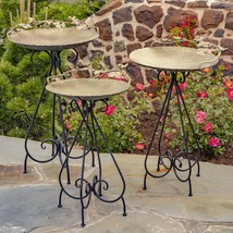 Zaer Ltd. Set of 3 Aged Copper Finish Parisian Birdbaths with Leaves and Butterf - £259.64 GBP