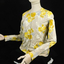 Charter Club Women Gray Knit Long Sleeve Shirt Sz M Yellow Flowers Floral - £13.36 GBP