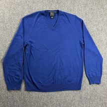 Jos A Bank Sweater Mens XL Blue V-Neck Pullover Traveler 100% Merino Wool - $455.85 MXN
