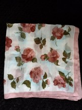 Vintage Kathie Lee 35&quot; x 35&quot; Square Scarf Italy Polyester Pink Flowers Striped  - £10.81 GBP