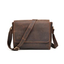 Men&#39;s Vintage crazy horse leather messenger bag A4 Genuine leather shoulder bag - £83.07 GBP