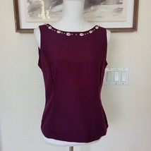 R &amp; K ORIGINALS VTG Fitted Sleevleess Top Sz 6 Burgundy Embellished Sea Shells - £13.59 GBP