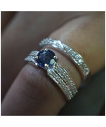 1.5ct Blue Sapphire Diamond Wedding Bridal Ring Set Band 14k White Gold ... - $141.12 CAD