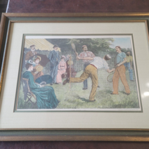 RARE Antique 1878 “Lawn Tennis” Hand Painted Engraving by CS Reinhart 25&quot;x 18.5&quot; - $66.08