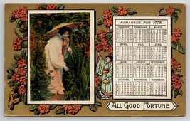 Geisha All Good Fortune 1908 Almanack Calendar Postcard Q25 - £7.93 GBP
