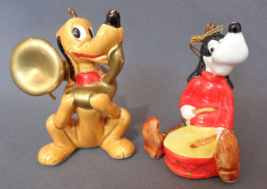 Vintage Disney Ceramic Holiday Ornaments Goofy on Drums Pluto &amp; Horn Jap... - £21.23 GBP