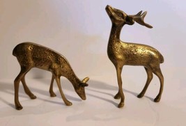 Vintage Solid Brass Deer Figurines Pair of Deer Buck &amp; Doe. 6&quot; &amp; 5&quot; MCM Holiday - £18.00 GBP