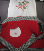 Apron Red &amp; Green MERRY CHRISTMAS Adult Size Clean 100% Cotton 2022 Pocket - £4.59 GBP