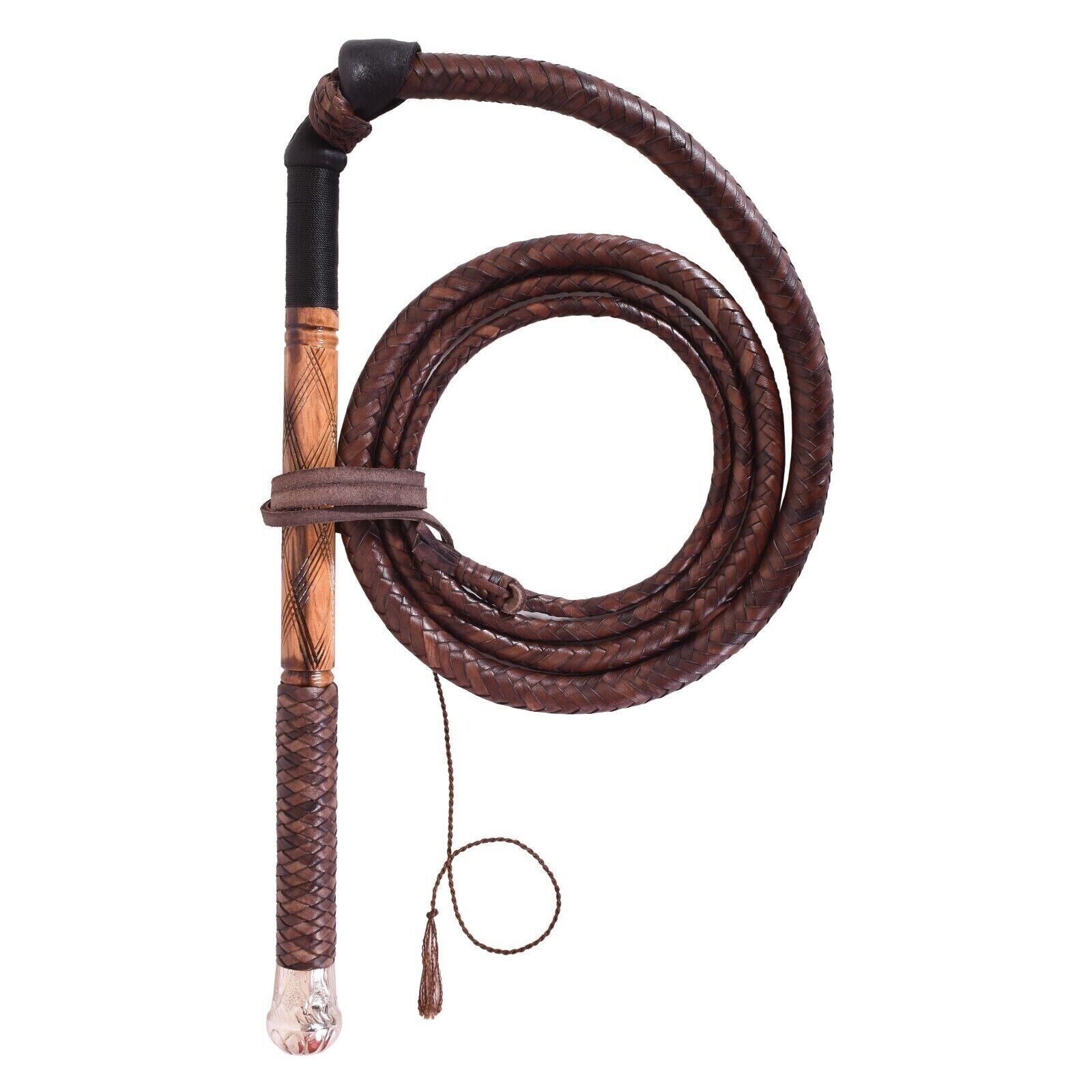 Stock Whip Australian Leather Whip 07 feet long 18inches Bamboo Wood Han... - $38.56