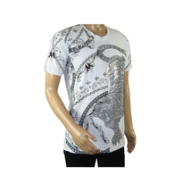 Mens PLATINI Sports Shirt With Rhine Stones Lion Chain STT8023 White image 4