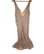 Mac Duggal Womens Sequined Maxi Evening Dress Rose/Gold B-Neck Gown Size 14 - £177.21 GBP