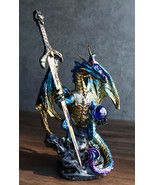 Blue Metallic Ice Knight Dragon With Orb and Gothic Sword Letter Opener ... - $33.56 CAD