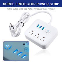 Surge Protector Power Strip With 3 Usb Ports 3 Outlet Plugs Flat Plug Mountable - £19.61 GBP