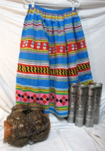 Old Vintage Native American Traditional Womens Seminole Blue Patchwork Skirt 2X - £473.71 GBP