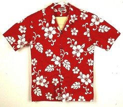 Vtg PACIFIC LEGEND Hawaiian Shirt-Sz. S-Red-Floral-Cotton-USA - £23.54 GBP
