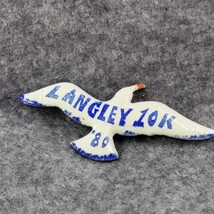 Vintage Flying Seagull &#39;80 Langley 10K Blue White Metal Bird Brooch Pin Souvenir - £10.46 GBP